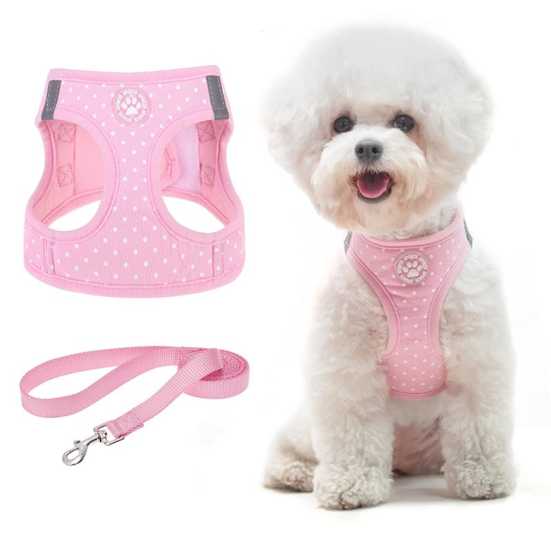 BINGPET Dog Vest Harness for Puppy and Cat, No Pull Adjustable Reflective Step-in Puppy Harness Cute Pink Polka Dot Soft for Small and Medium Dogs - Image 1